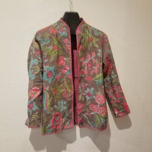 Handprint Women's Floral Open Front Quilted Vest Jacket Medium Multicolor Casual